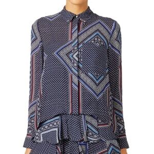 DEREK LAM • 10 Crosby Navy/White Bandana Printed 100% Silk Button-Down Shirt, 2